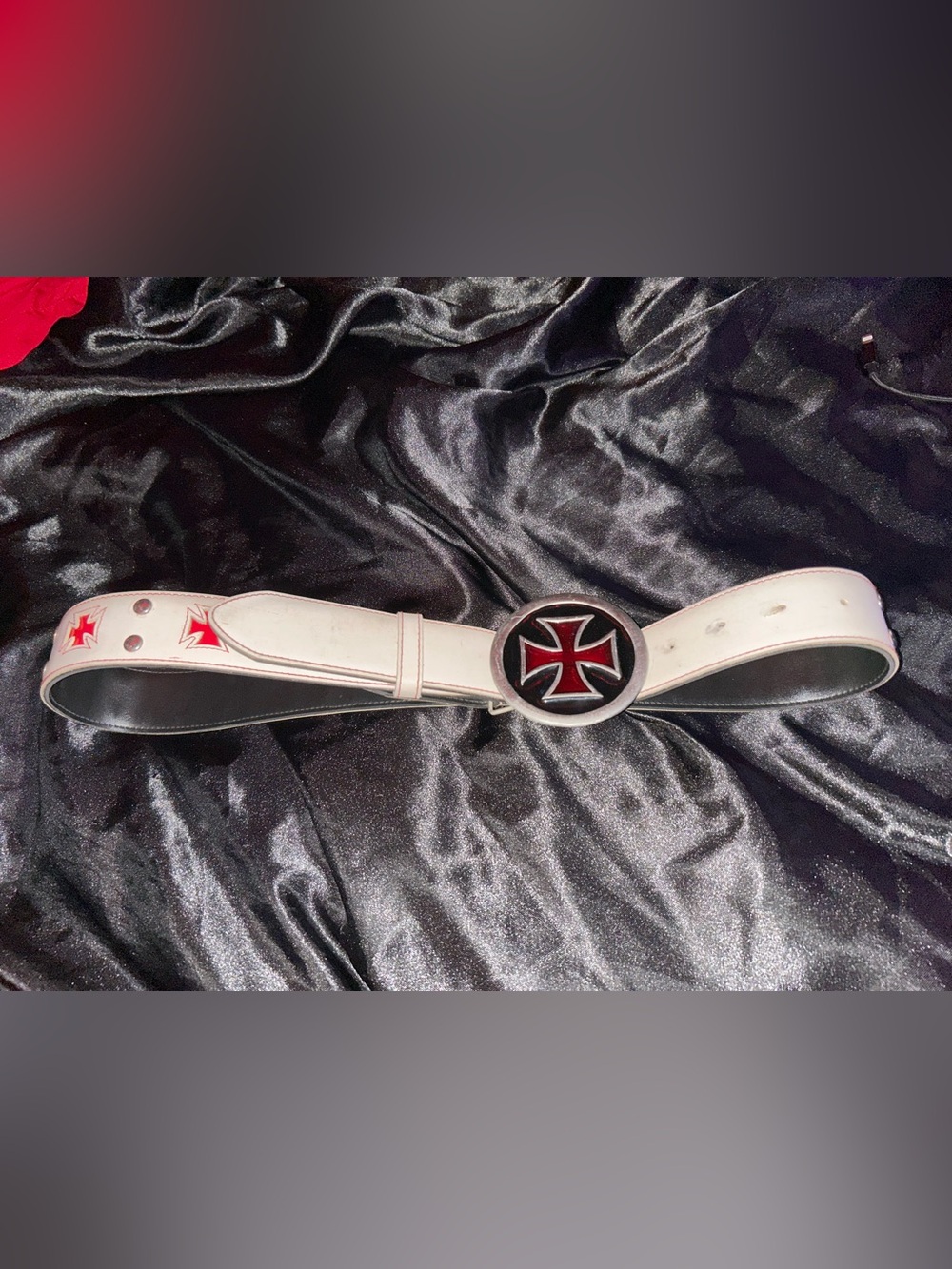 Goth Pink White Belt with Red Cross Buckle custom